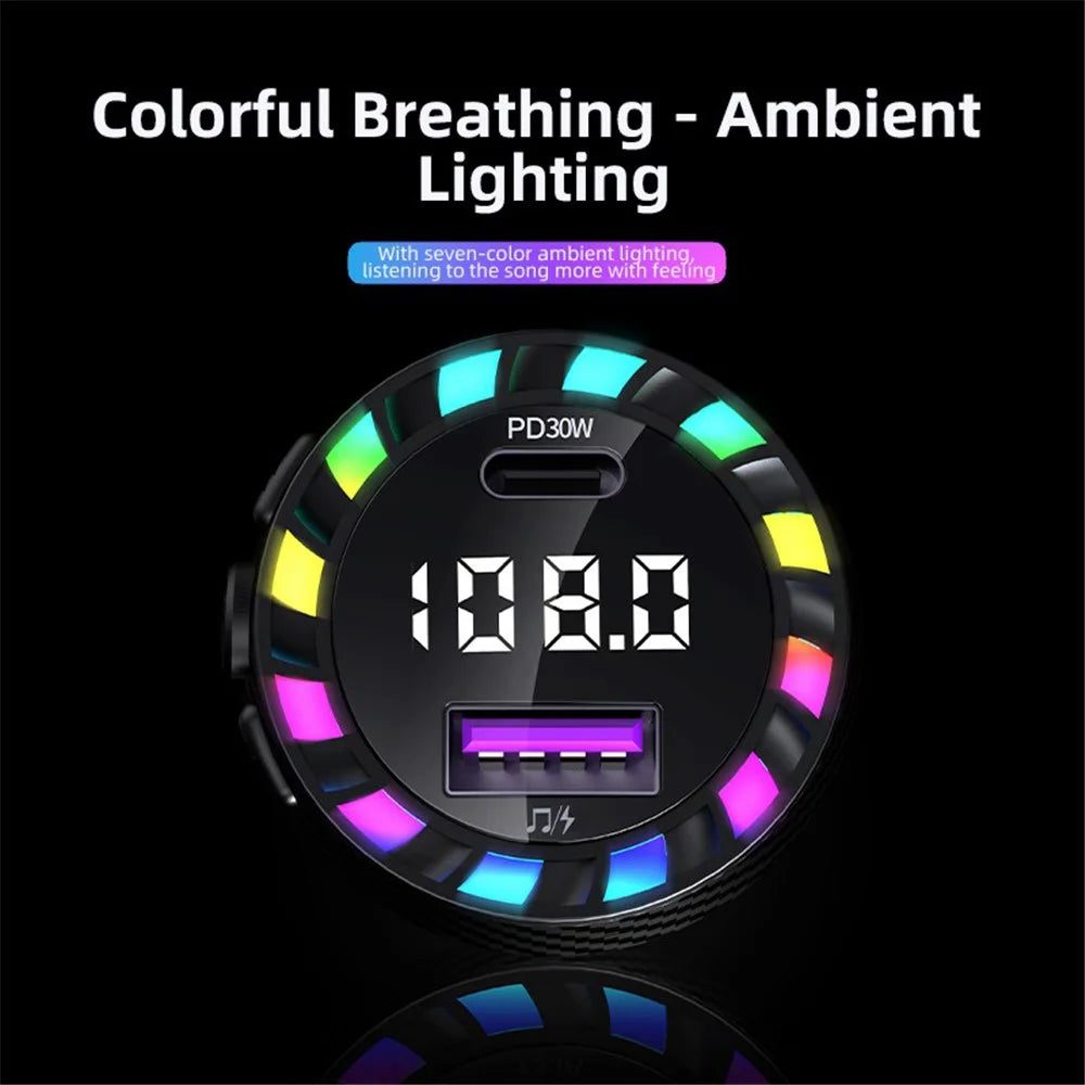 C55 USB+Type-C Car Fast Charger Bluetooth-compatible FM Transmitter with Breathing Light - 6