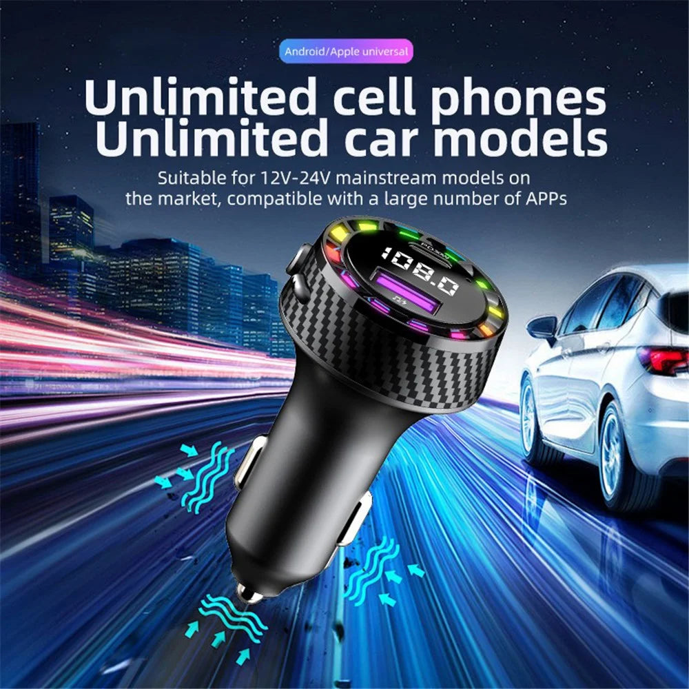 C55 USB+Type-C Car Fast Charger Bluetooth-compatible FM Transmitter with Breathing Light - 7