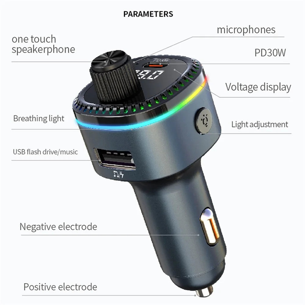 C58 Bluetooth-compatible Adapter FM Transmitter Car MP3 Music Player Type-C + USB Car Charger - 2