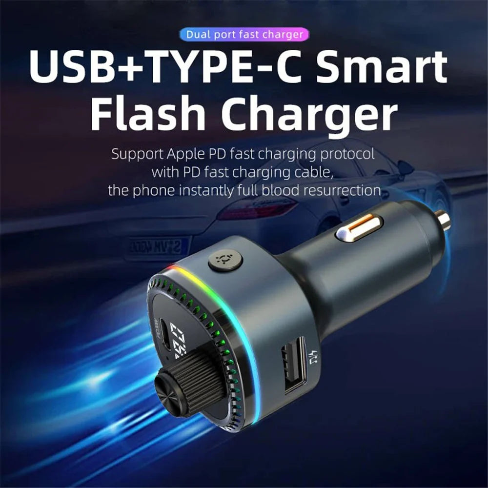 C58 Bluetooth-compatible Adapter FM Transmitter Car MP3 Music Player Type-C + USB Car Charger - 5