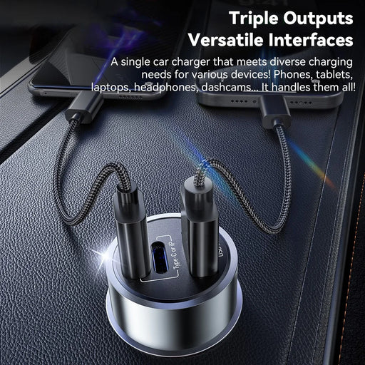 ESSAGER PD 45W Fast Charging Aluminum Alloy Type-C+Ip+USB-A 3-port Car Charger Adapter - Grey - 2