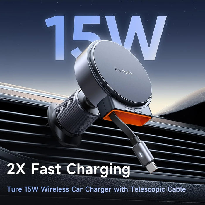 MCDODO CH-3000 Car Air Outlet 15W Magnetic Wireless Car Charger with Built-In Retractable Cable - 3