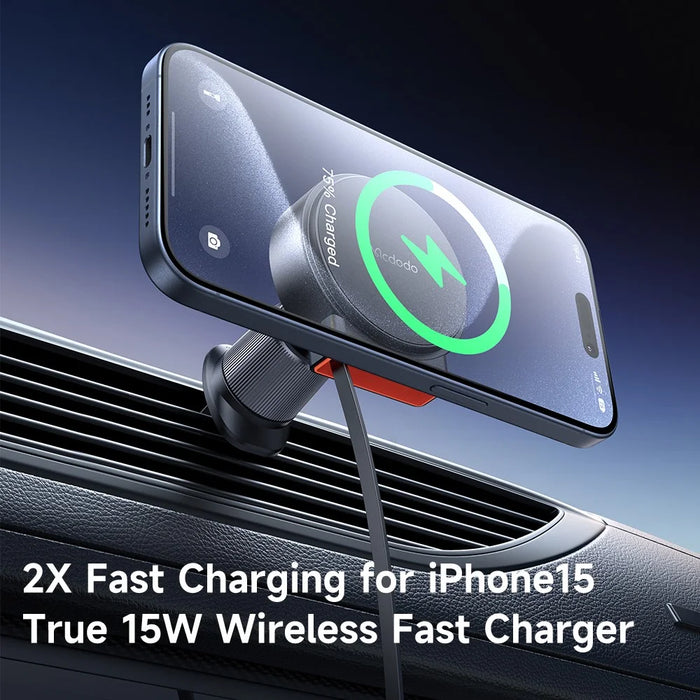 MCDODO CH-3000 Car Air Outlet 15W Magnetic Wireless Car Charger with Built-In Retractable Cable - 4