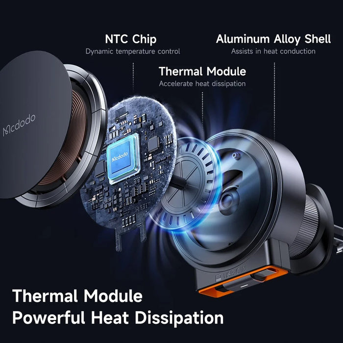 MCDODO CH-3000 Car Air Outlet 15W Magnetic Wireless Car Charger with Built-In Retractable Cable - 7