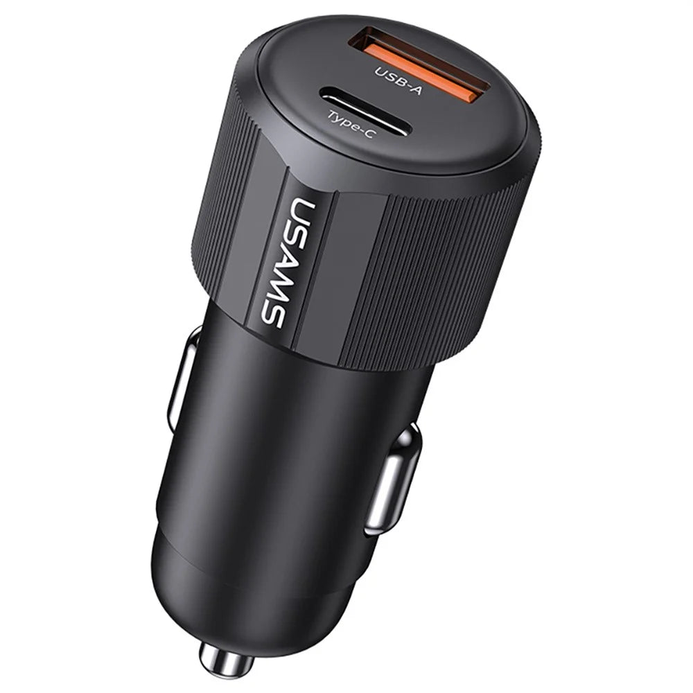 USAMS CC283 Car Charger 60W Dual Port USB-A + Type-C Fast Charging Cigarette Lighter Adapter - 1