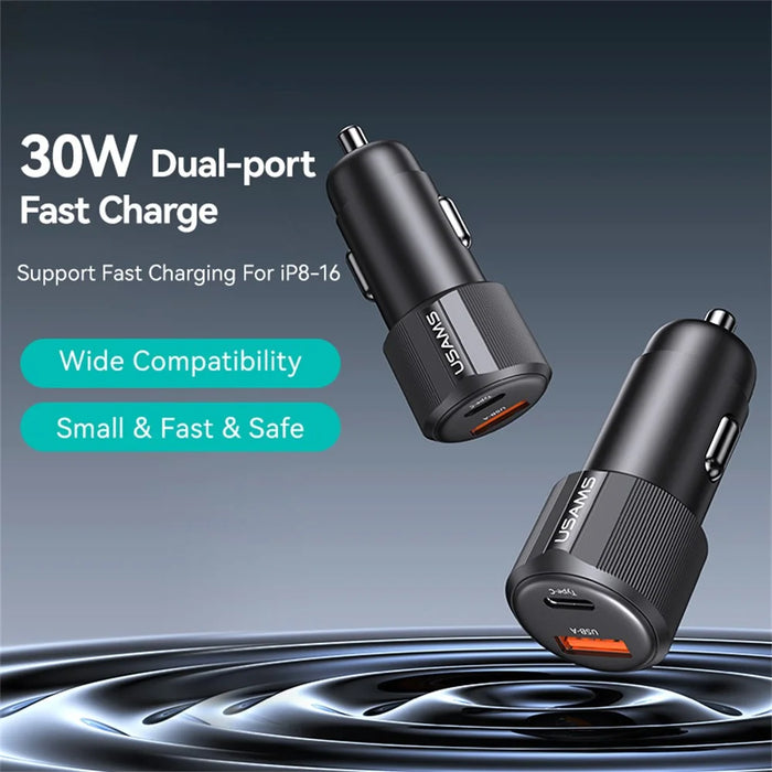 USAMS CC283 Car Charger 60W Dual Port USB-A + Type-C Fast Charging Cigarette Lighter Adapter - 2