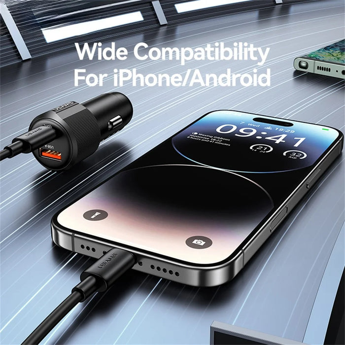 USAMS CC283 Car Charger 60W Dual Port USB-A + Type-C Fast Charging Cigarette Lighter Adapter - 4