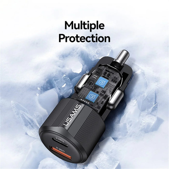 USAMS CC283 Car Charger 60W Dual Port USB-A + Type-C Fast Charging Cigarette Lighter Adapter - 6