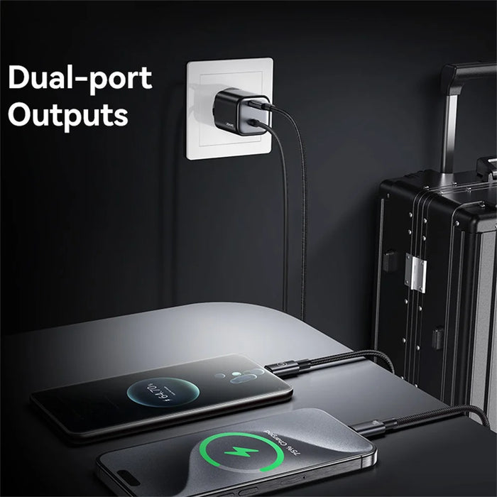 USAMS CC264 GaN Fast Charger Block 30W Dual Port Wall Charger with Type-C Cable, EU Plug - Black - 5
