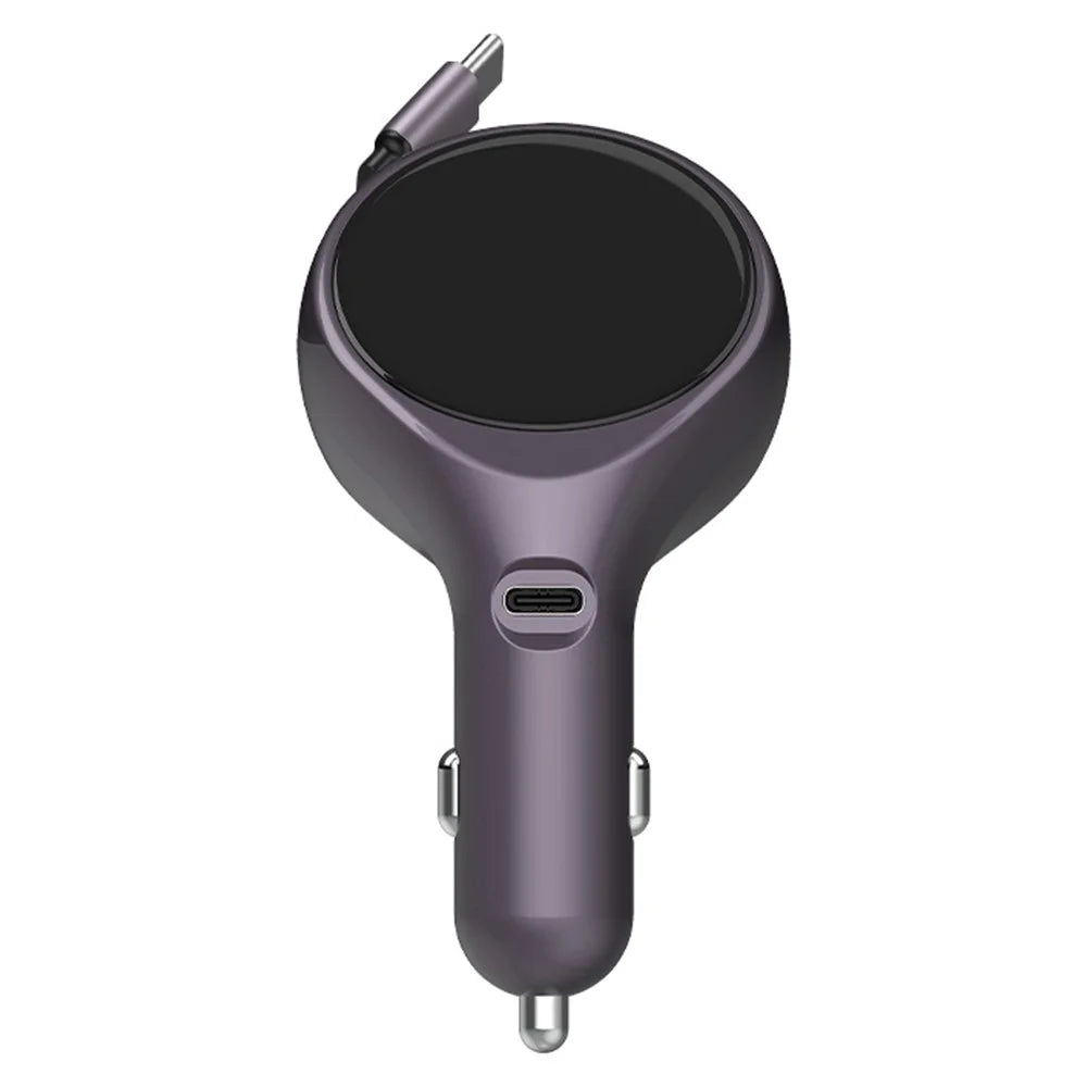 K1 Car Charger Type C PD 20W Fast Charging Adapter with Retractable Cable - Purple - 1