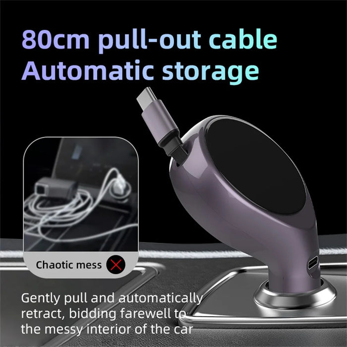 K1 Car Charger Type C PD 20W Fast Charging Adapter with Retractable Cable - Purple - 7