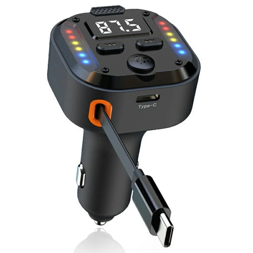 C69 Bluetooth-compatible Car Charger with Type-C Extendable Cable PD 30W Fast Charger FM Transmitter Hands Free Calling - 1