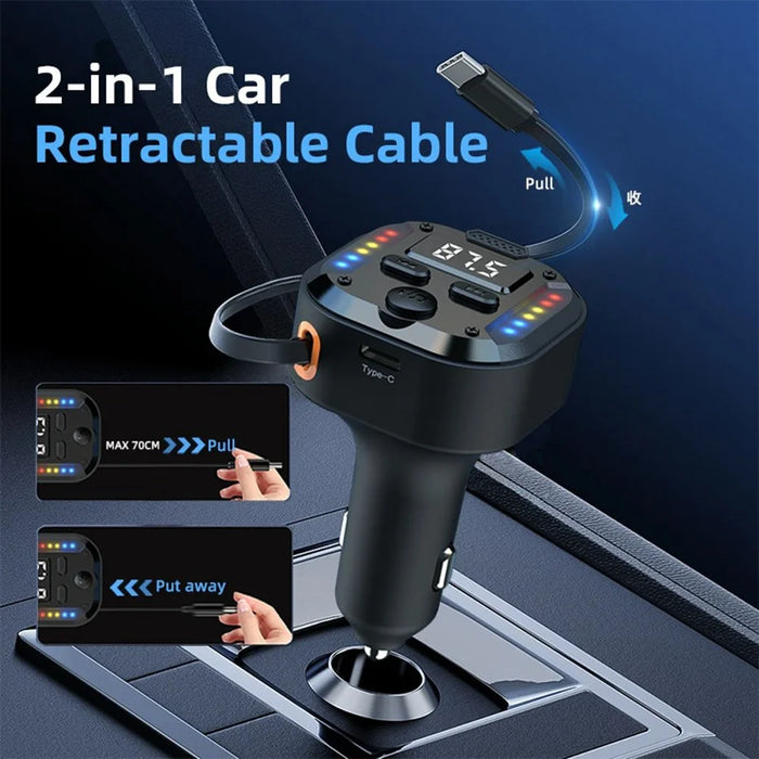 C69 Bluetooth-compatible Car Charger with Type-C Extendable Cable PD 30W Fast Charger FM Transmitter Hands Free Calling - 3