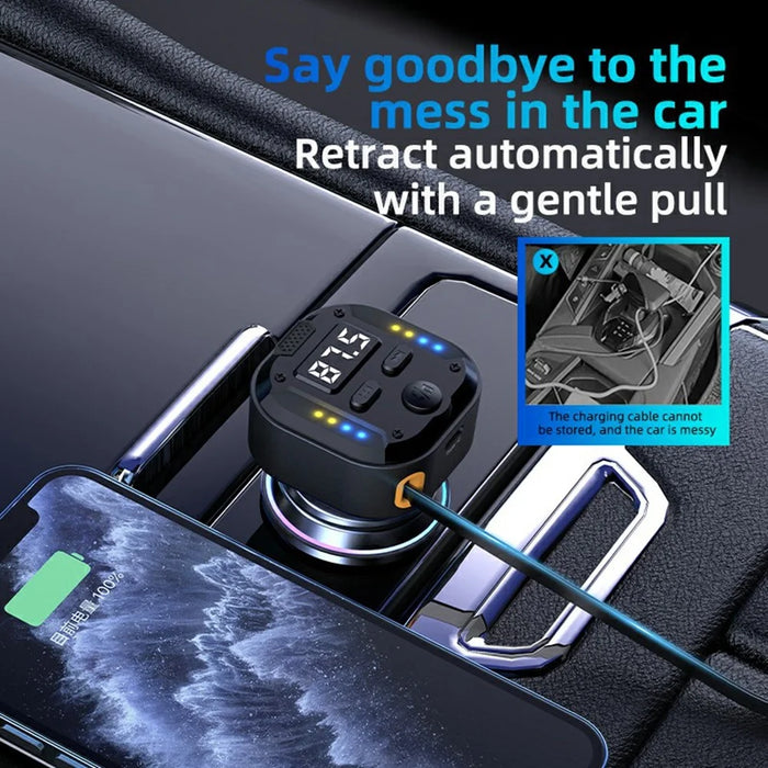 C69 Bluetooth-compatible Car Charger with Type-C Extendable Cable PD 30W Fast Charger FM Transmitter Hands Free Calling - 5
