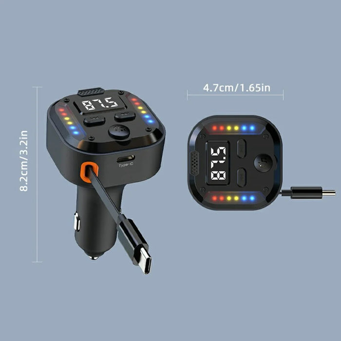 C69 Bluetooth-compatible Car Charger with Type-C Extendable Cable PD 30W Fast Charger FM Transmitter Hands Free Calling - 7