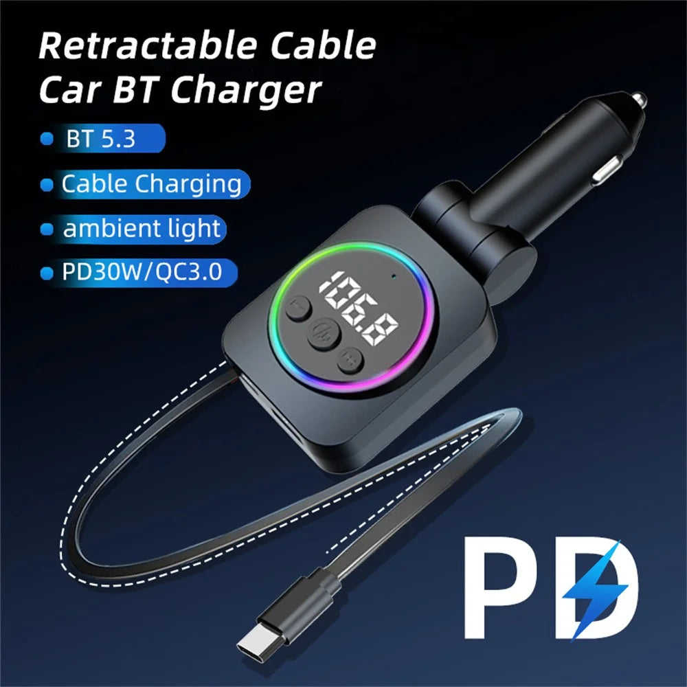 C76 PD 30W Car Charger with Retractable Cable  /  Cigarette Lighter Adapter  /  Bluetooth-compatible FM Transmitter - 3