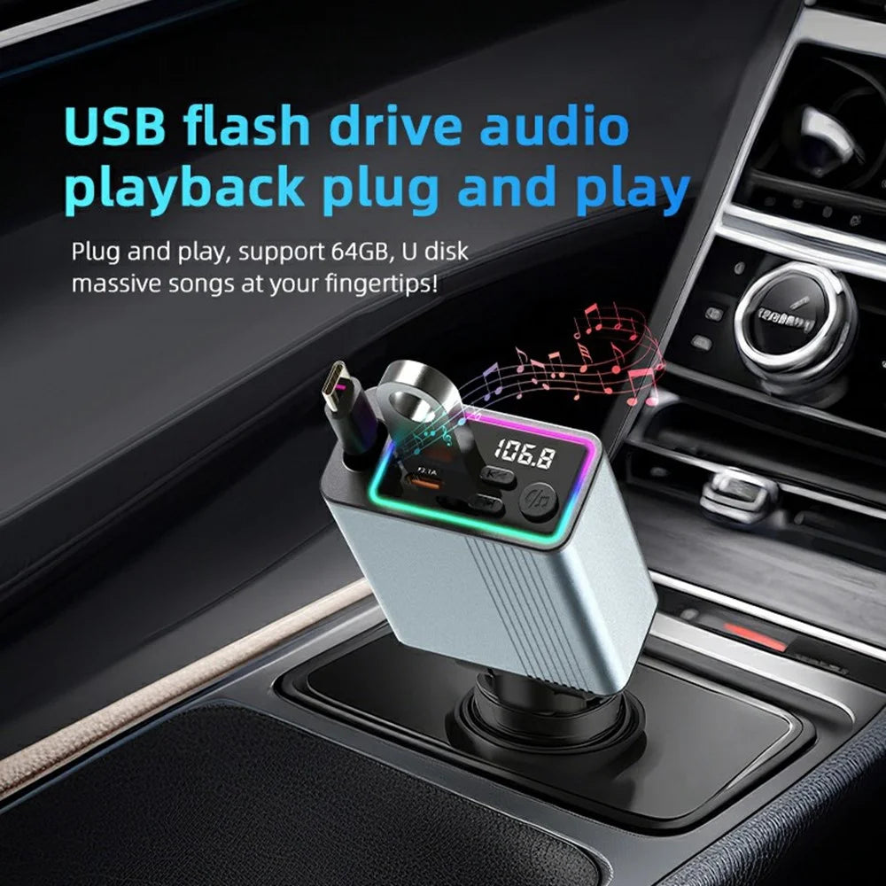 C77 Bluetooth-compatible Car Charger FM Transmitter Fast Charging Adapter with PD 30W Extendable Type-C Cable - 2