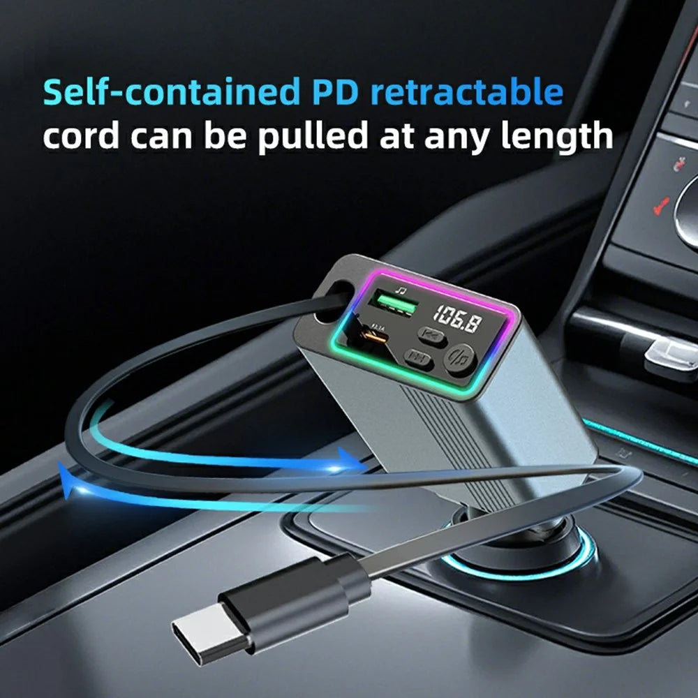 C77 Bluetooth-compatible Car Charger FM Transmitter Fast Charging Adapter with PD 30W Extendable Type-C Cable - 3