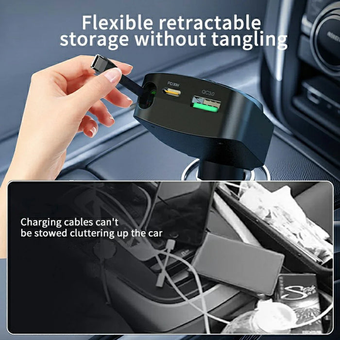 K38 USB + Type-C Car Charger PD 30W Fast Charging Cigarette Lighter Adapter with Retractable Cable - 4