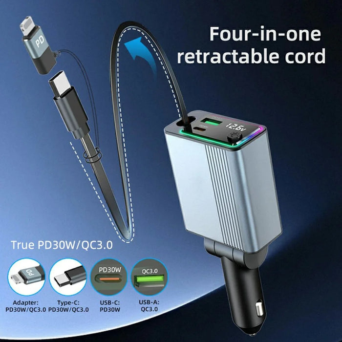 K39 Type-C PD 30W USB QC3.0 Car Charger Ambient Light Adapter with Extendable Cable - 2