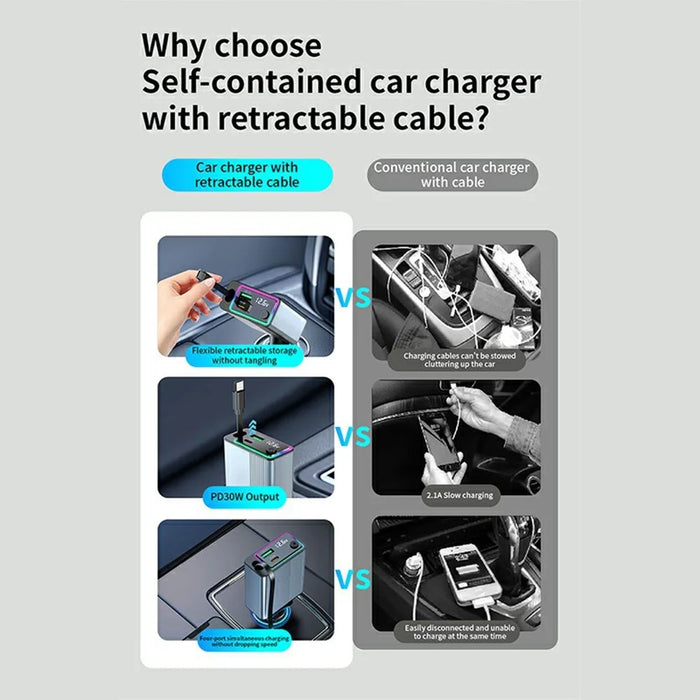 K39 Type-C PD 30W USB QC3.0 Car Charger Ambient Light Adapter with Extendable Cable - 4