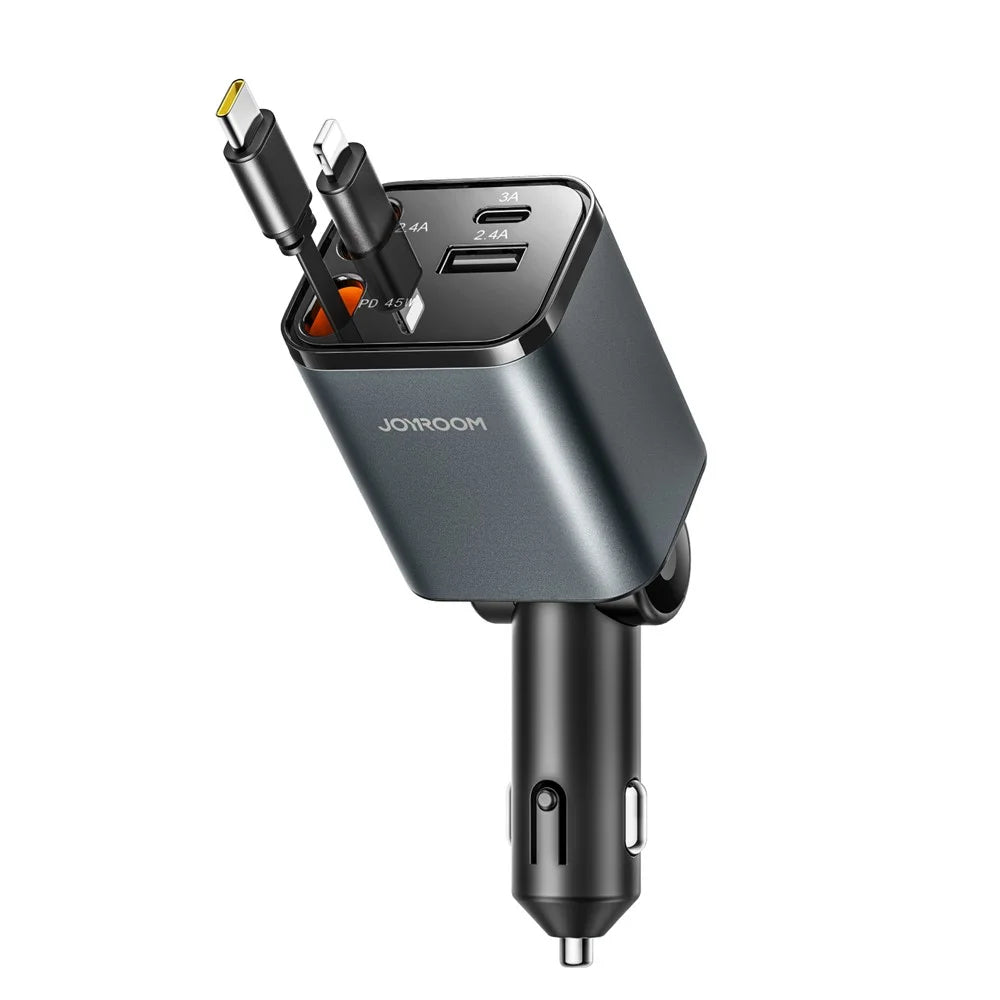JOYROOM CCL05 4 in 1 Car Charger with 65W Fast Charging Retractable Dual Cables - 1