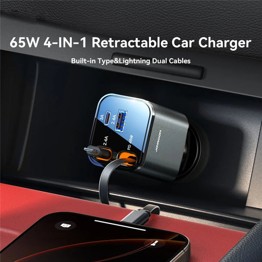 JOYROOM CCL05 4 in 1 Car Charger with 65W Fast Charging Retractable Dual Cables - 2