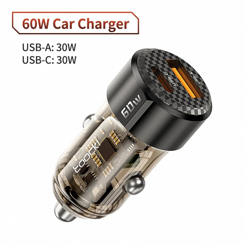 TOOCKI TQ-CC25A Car Charger 60W Dual Port USB-A and USB-C Fast Charging Adapter For Vehicle Use - 2