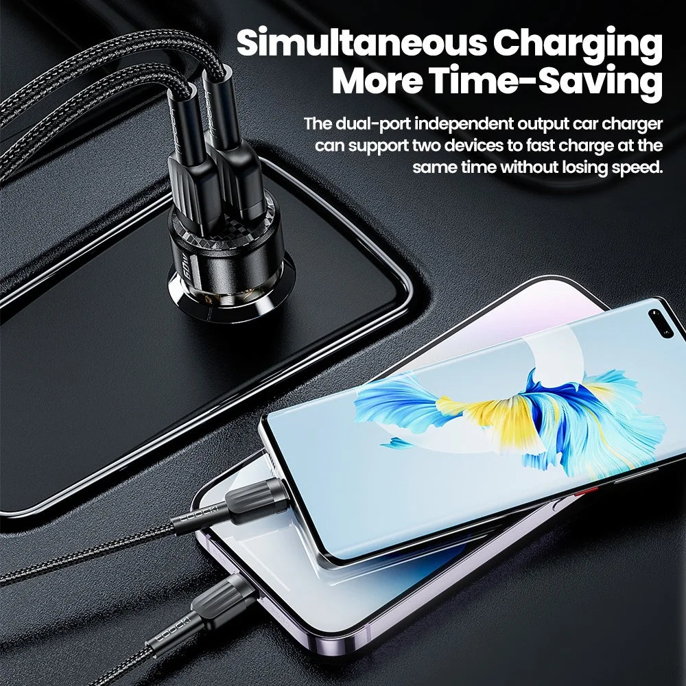 TOOCKI TQ-CC25A Car Charger 60W Dual Port USB-A and USB-C Fast Charging Adapter For Vehicle Use - 3