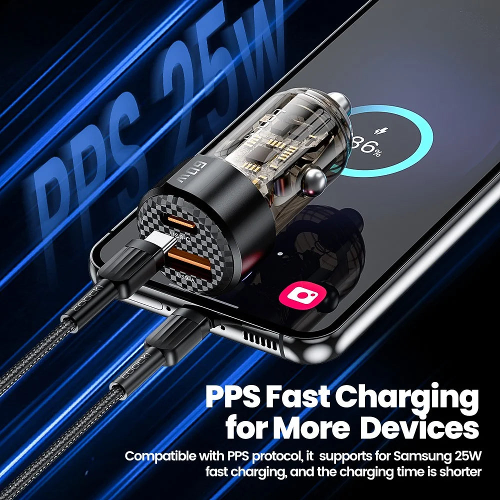 TOOCKI TQ-CC25A Car Charger 60W Dual Port USB-A and USB-C Fast Charging Adapter For Vehicle Use - 4