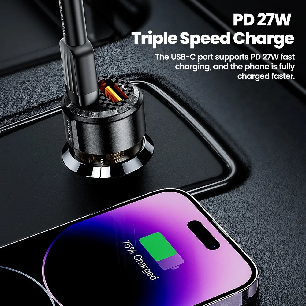 TOOCKI TQ-CC25A Car Charger 60W Dual Port USB-A and USB-C Fast Charging Adapter For Vehicle Use - 5