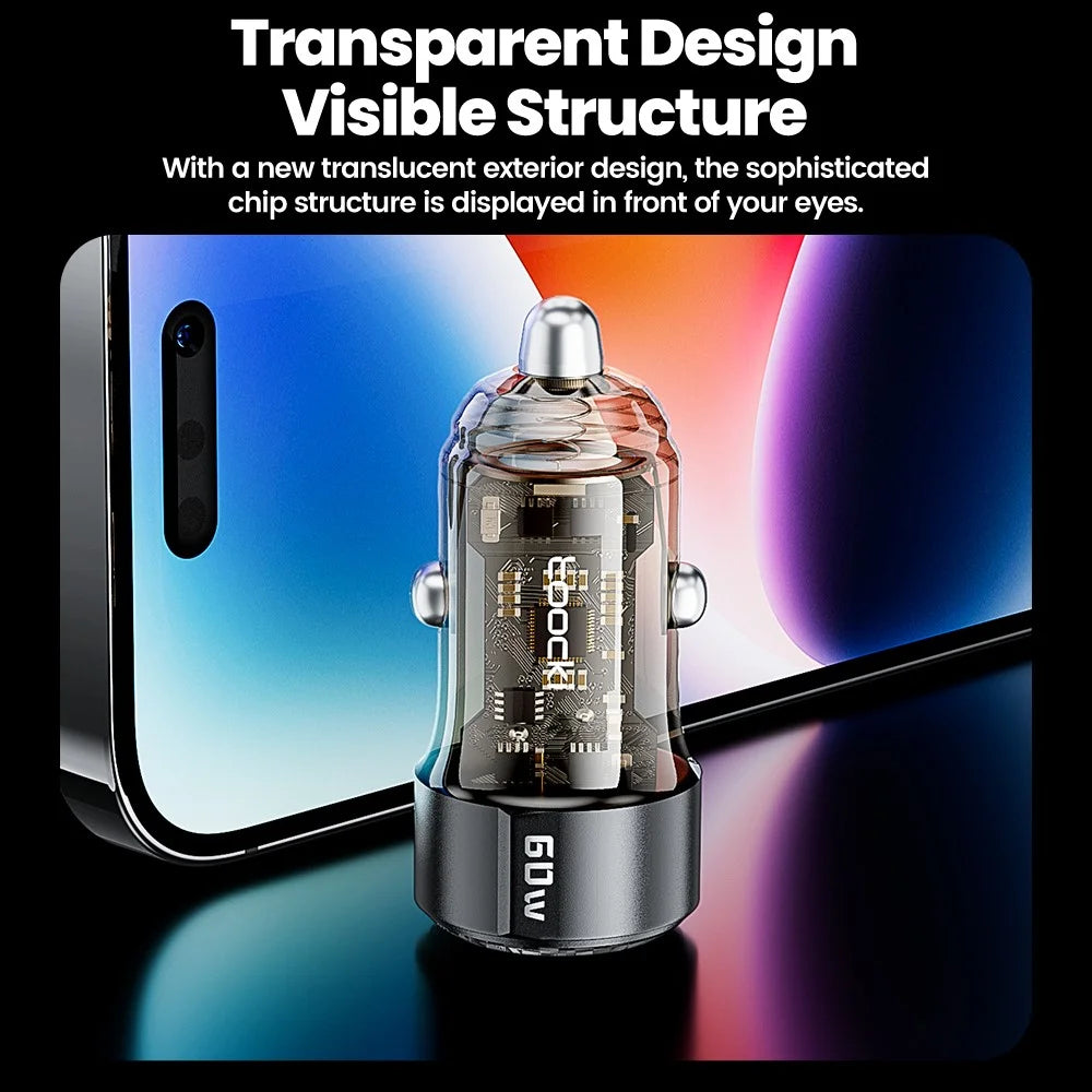 TOOCKI TQ-CC25A Car Charger 60W Dual Port USB-A and USB-C Fast Charging Adapter For Vehicle Use - 7