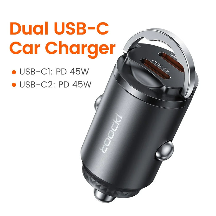 TOOCKI TQ-CC34B Car Charger Dual USB-C 45W Fast Charging Adapter with Pull Ring - 3