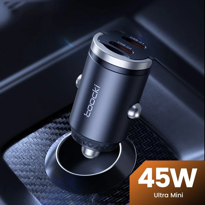 TOOCKI TQ-CC34B Car Charger Dual USB-C 45W Fast Charging Adapter with Pull Ring - 4
