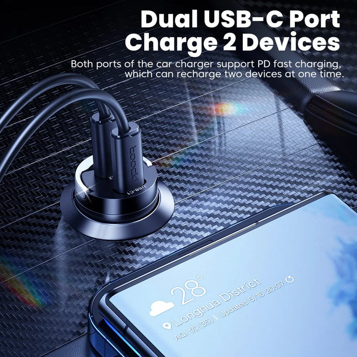 TOOCKI TQ-CC34B Car Charger Dual USB-C 45W Fast Charging Adapter with Pull Ring - 5