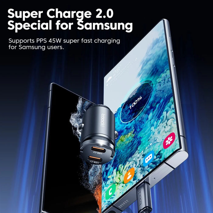 TOOCKI TQ-CC34B Car Charger Dual USB-C 45W Fast Charging Adapter with Pull Ring - 7