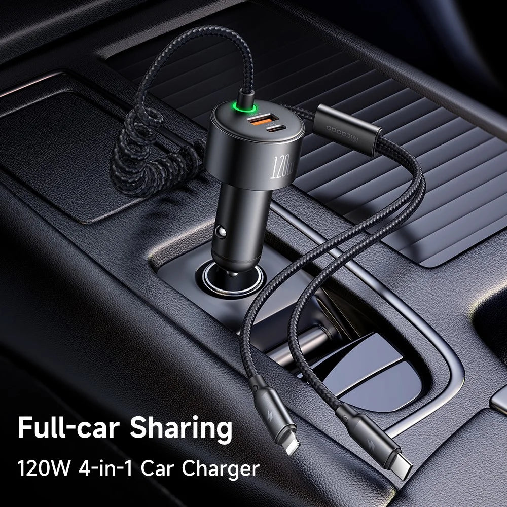 MCDODO CC-037 120W Dual Port Car Charger Fast Charging Spring Cable Charger with USB-C  /  iP Cables - 2