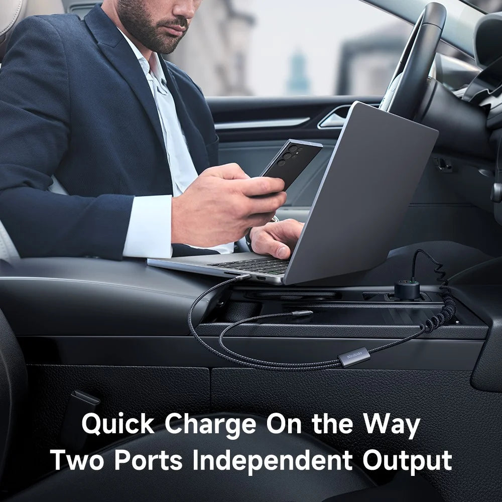 MCDODO CC-037 120W Dual Port Car Charger Fast Charging Spring Cable Charger with USB-C  /  iP Cables - 3