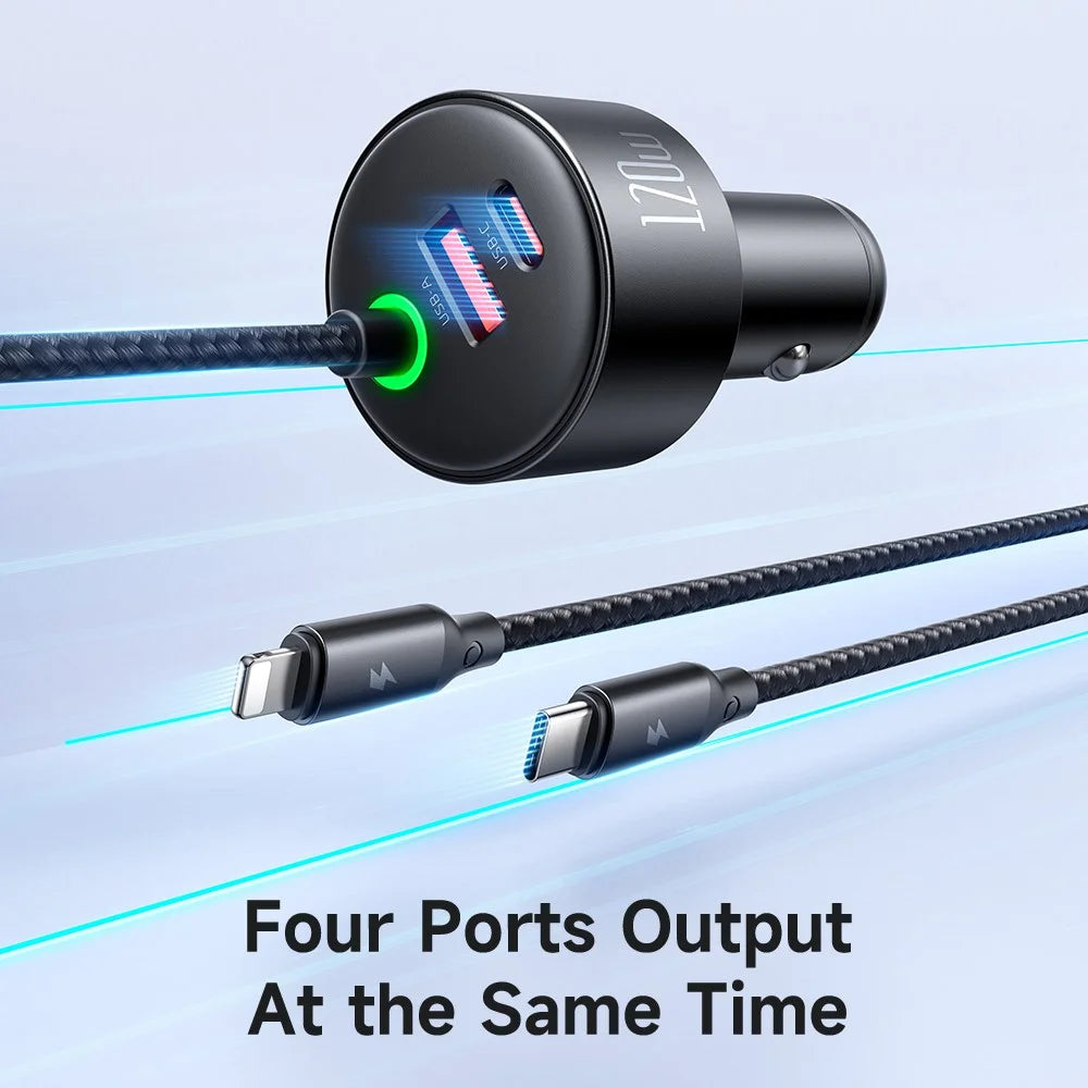 MCDODO CC-037 120W Dual Port Car Charger Fast Charging Spring Cable Charger with USB-C  /  iP Cables - 6