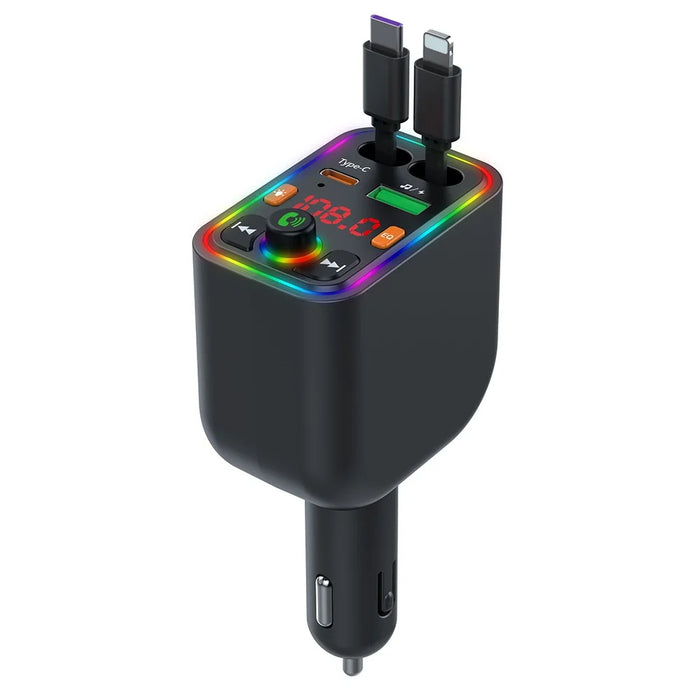 Y6 Car Charger MP3 Player with Retractable Type C + iP Cable EQ Adjustment Bluetooth-Compatible FM Transmitter - 1