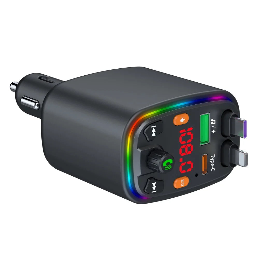 Y10 Car Charger FM Transmitter Bluetooth-Compatible MP3 Player with Retractable Type C + iP Cable - 3