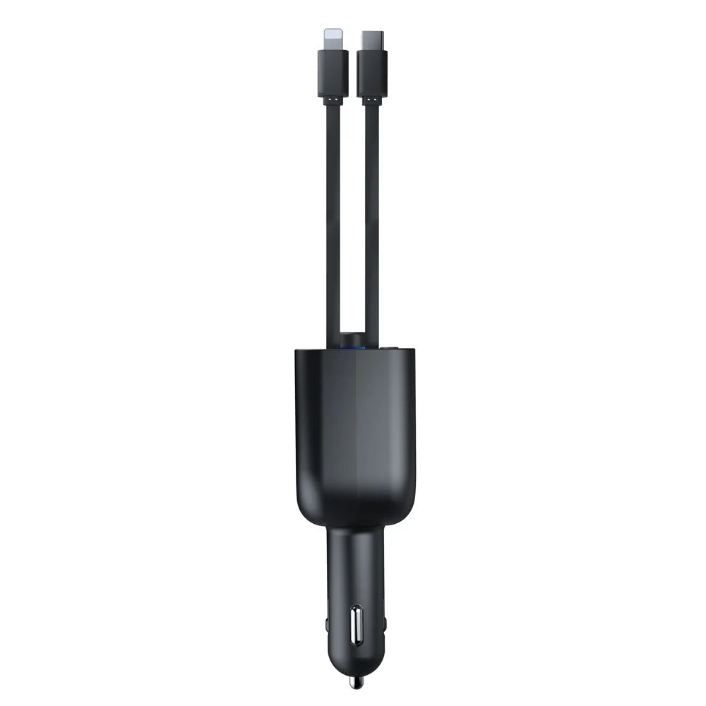 Y10 Car Charger FM Transmitter Bluetooth-Compatible MP3 Player with Retractable Type C + iP Cable - 5
