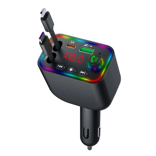 L4 Super Fast Charging Car Charger MP3 Player with Retractable Type C + iP Cable Bluetooth-Compatible FM Transmitter - 1