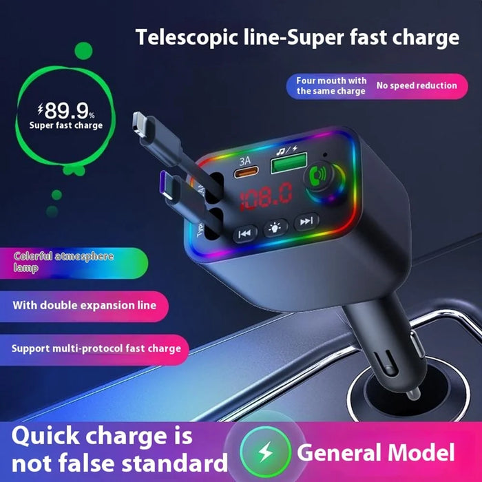 L4 Super Fast Charging Car Charger MP3 Player with Retractable Type C + iP Cable Bluetooth-Compatible FM Transmitter - 3