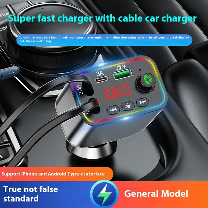 L4 Super Fast Charging Car Charger MP3 Player with Retractable Type C + iP Cable Bluetooth-Compatible FM Transmitter - 4