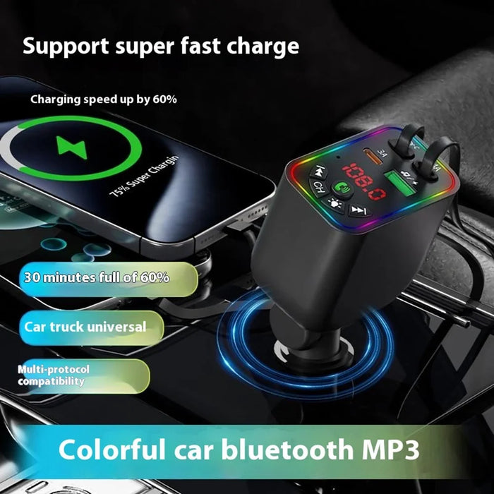 L5 Car Bluetooth-Compatible MP3 Player Hands Free Calling FM Transmitter Fast Charger with Retractable Type C + iP Cable - 3