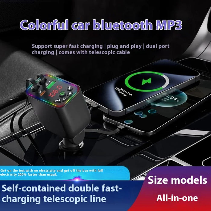 L5 Car Bluetooth-Compatible MP3 Player Hands Free Calling FM Transmitter Fast Charger with Retractable Type C + iP Cable - 4