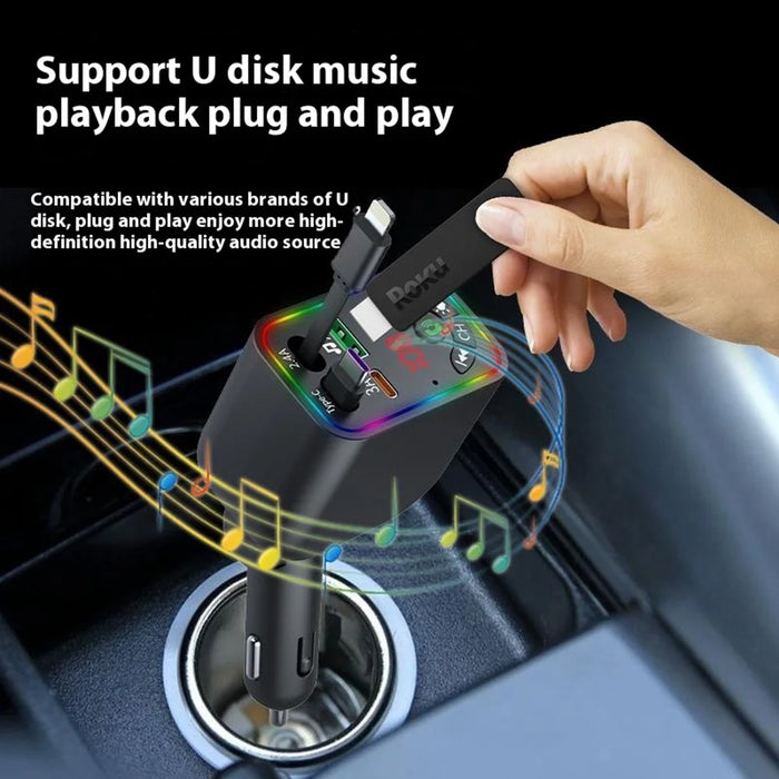 L5 Car Bluetooth-Compatible MP3 Player Hands Free Calling FM Transmitter Fast Charger with Retractable Type C + iP Cable - 7