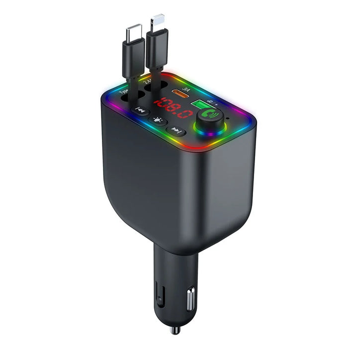 Y4 Car Charger Super Fast Charging Bluetooth-Compatible MP3 Player with Retractable Type C + iP Cable - 1
