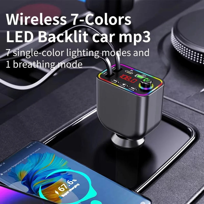 Y4 Car Charger Super Fast Charging Bluetooth-Compatible MP3 Player with Retractable Type C + iP Cable - 3